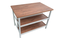 Load image into Gallery viewer, Wooden table with two shelves on a white background