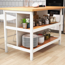 Load image into Gallery viewer, CasaVibe,, Kitchen Island – Rustic Wood‑Look HPL Top, Matte Black Metal Frame, Dual Storage Shelves, 49.6" Prep Station