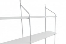 Load image into Gallery viewer, White metal shelf with horizontal bars on a white background