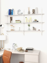 Load image into Gallery viewer, Modernatta Wall Wood Ladder Shelf – 3‑Tier Tall, White Metal Frame, Wood‑Look Melamine Shelves