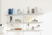 Load image into Gallery viewer, Modernatta Wall Wood Ladder Shelf – 3‑Tier Tall, White Metal Frame, Wood‑Look Melamine Shelves