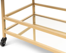 Load image into Gallery viewer, Wooden rolling cart with wheels on a white background
