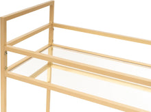 Load image into Gallery viewer, Glassara,, Rolling Bar Cart – 2‑Tier Mirror Shelves, Spill‑Guard Rails, Locking Casters, Satin Gold Metal Frame
